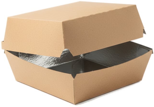 Illustrated open kraft burger box with bamboo logo