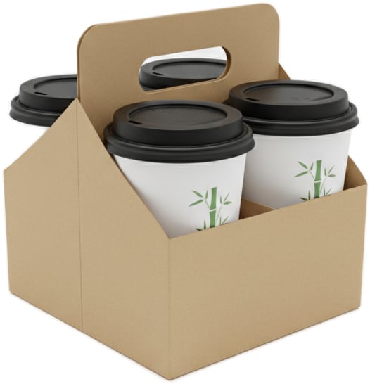 Illustrated kraft coffee cup carrier with bamboo logo