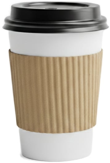 Illustrated kraft coffee cup with white lid and bamboo logo