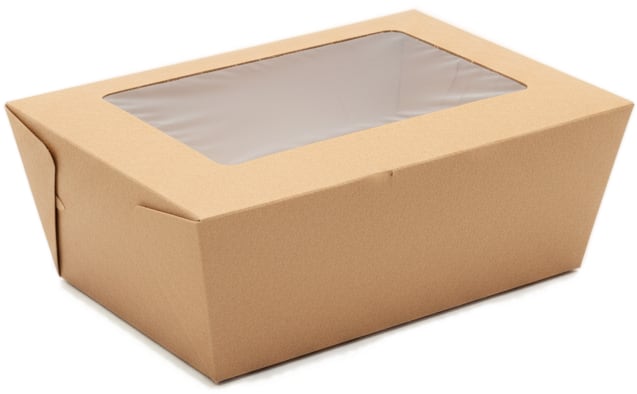 Illustrated kraft takeaway box with window and bamboo logo